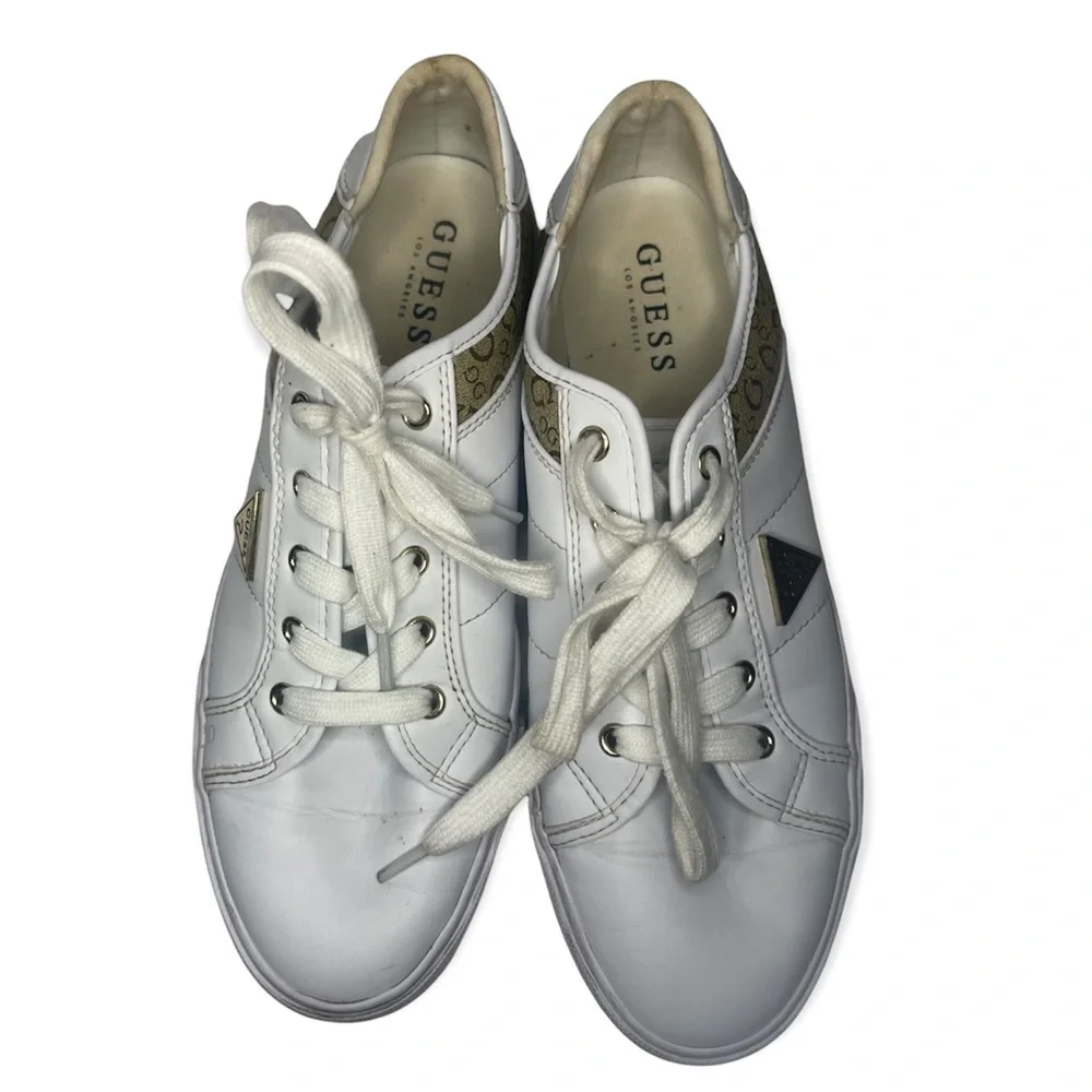 Guess Mens Comly Fashion Sneakers Shoes White Brown Monogram  size 8.5 - Picture 3 of 7